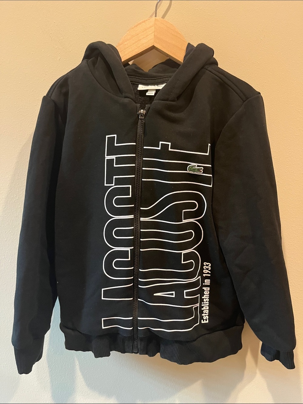 Lacoste Black Kids Zip Hoodie with Logo Print